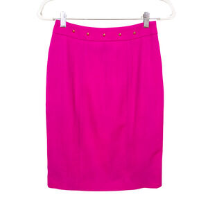 LOEFFLER RANDALL Magenta Pink Studded Wool Pencil Skirt Silk Lined Women's 2